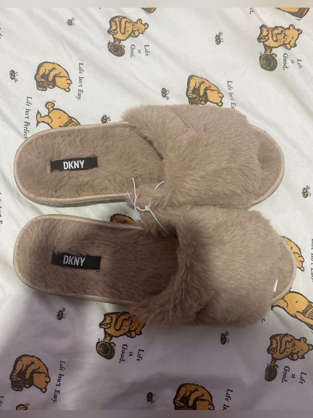 DKNY Women's Fuzzy Slide Slippers